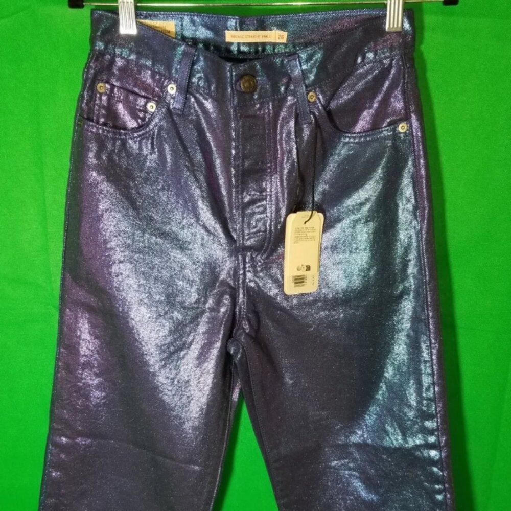 Levi's Size 24 Premium Ribcage Straight Ankle Candy Purple Iridescent Jeans NWT